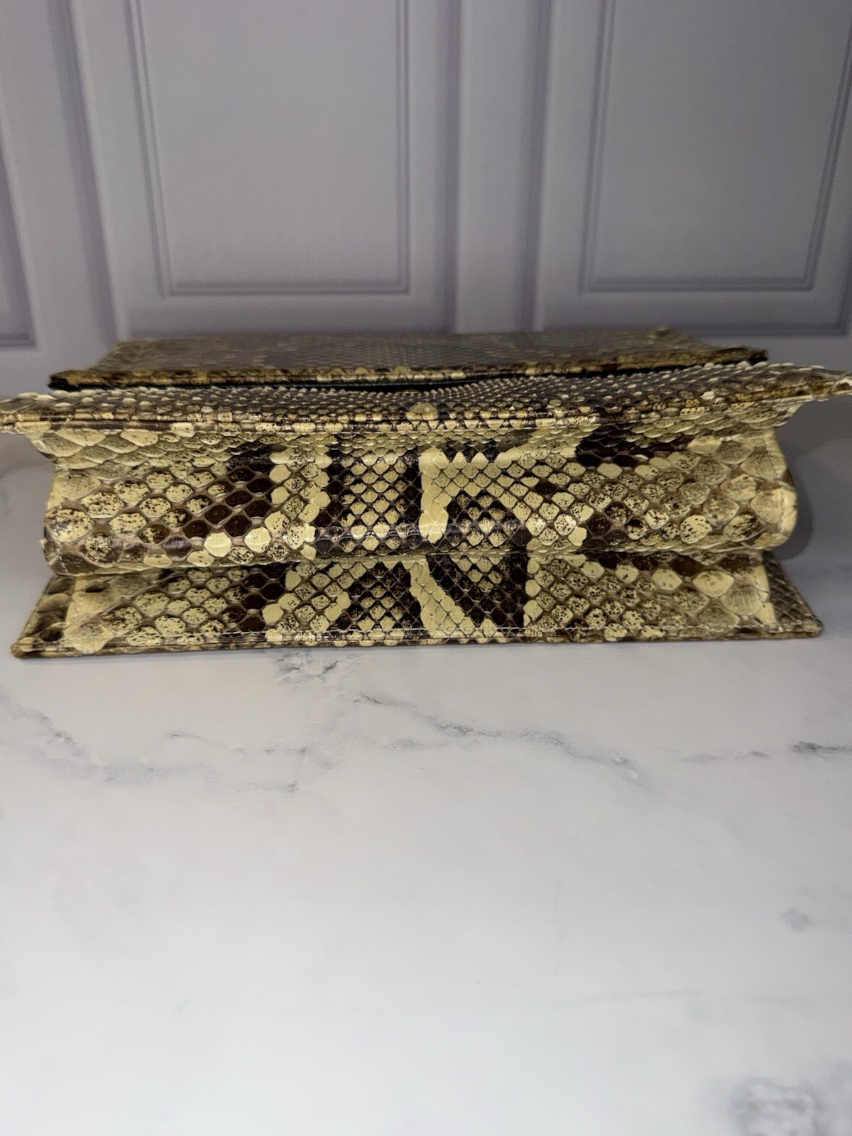 Vintage Bellstone Italy Genuine Python Snakeskin Top Handle Handbag Purse