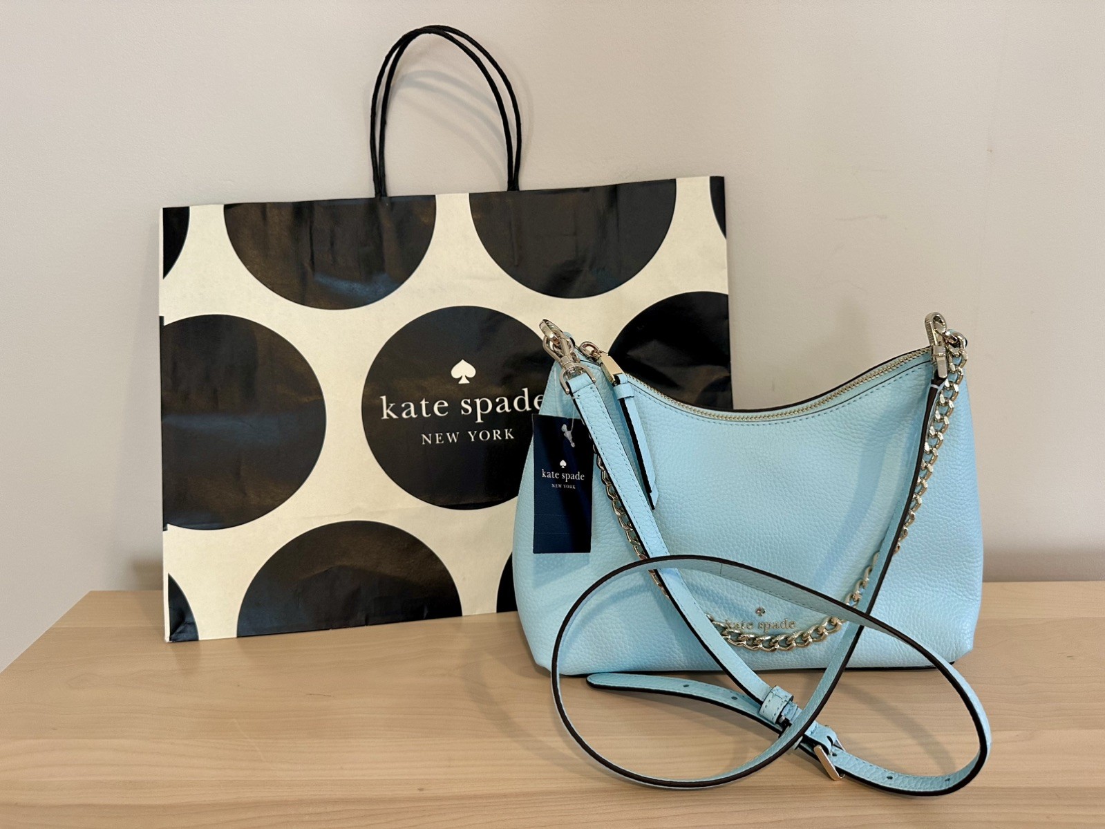KATE SPADE NY Zippy Convertible Pebbled Leather Shoulder Bag Purse Blue NWT $329