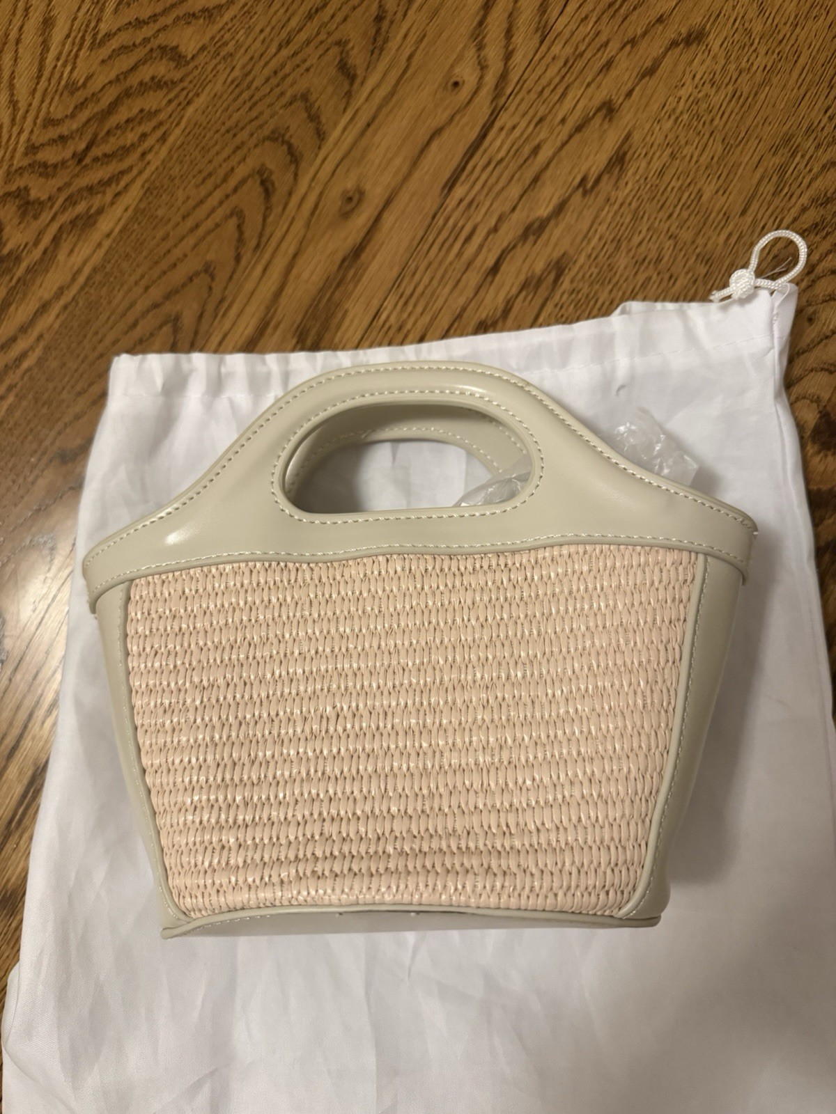 Marni Beige Top Handle Bag Zip Closure Logo Accent Gold Hardware w/ Dust Bag