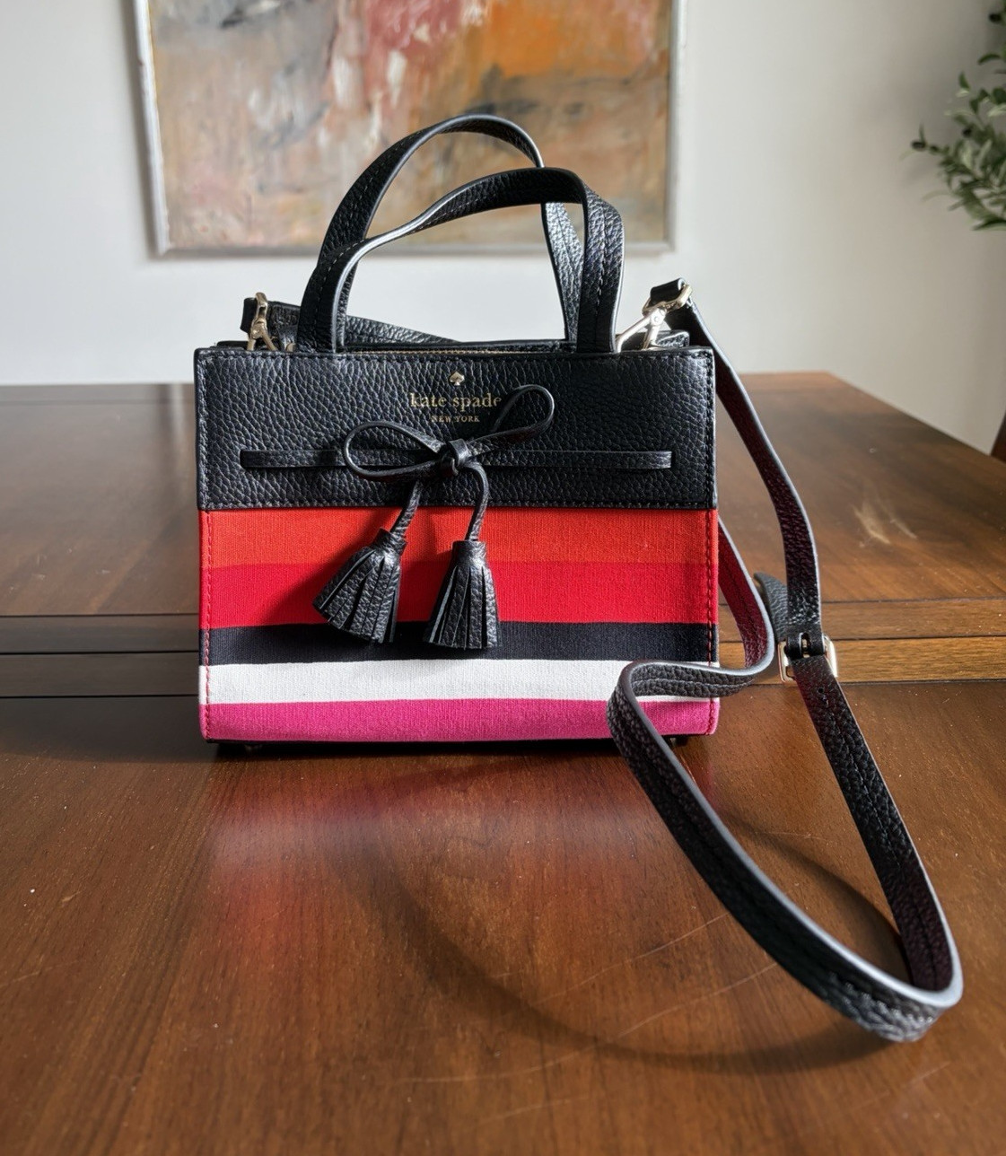 Kate Spade Multi Color Stripe Mini Tote/Crossbody + Dust Bag