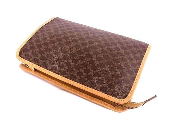 CELINE M12 Macadam Pattern Clutch Bag Brown PVC Leather Unisex Authentic
