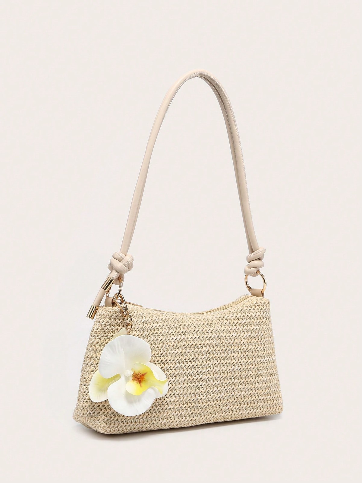 Summer Beach Vacation Straw Bag Flower Pendant Women Underarm Shoulder Handbag