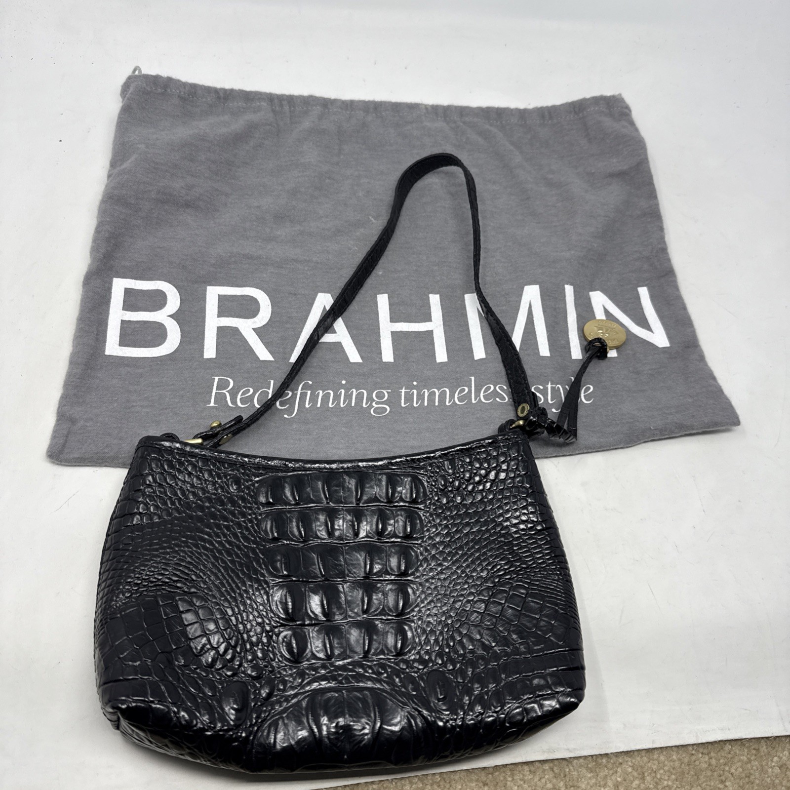 Brahmin Mini Anytime Small Shoulder Bag Black Croc Leather Melbourne