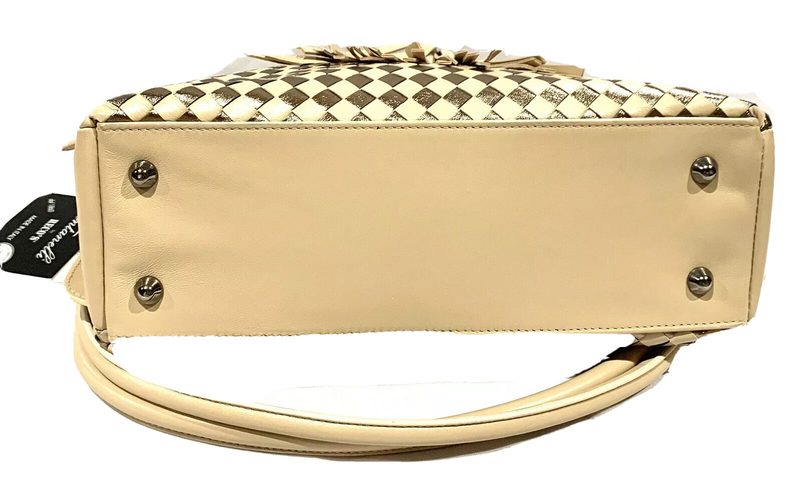 5562-WOVEN LAMBSKIN LEATHER HANDBAG-Tan/Bronze