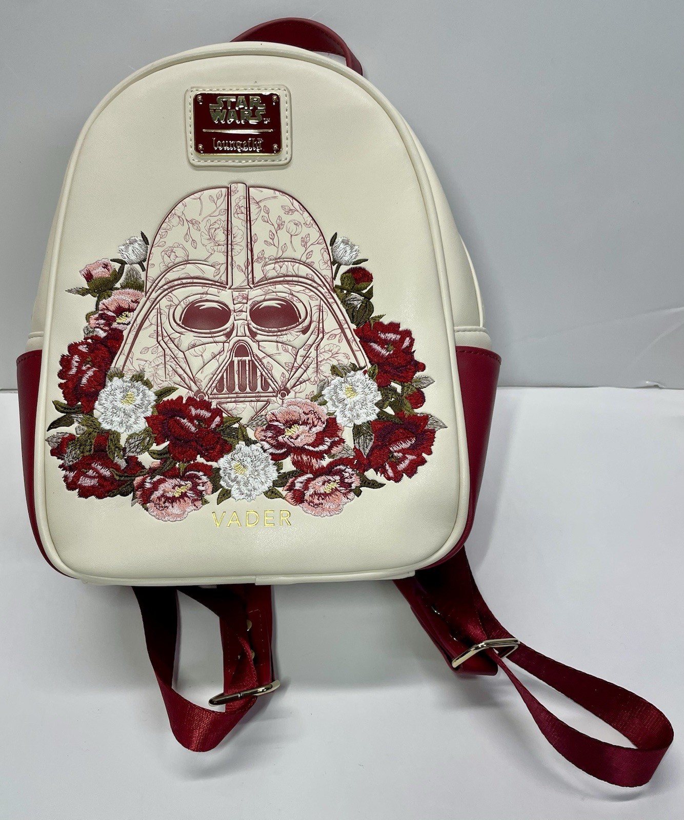 Loungefly Star Wars Darth Vader Cream With Red Embroidered Floral Mini Backpack