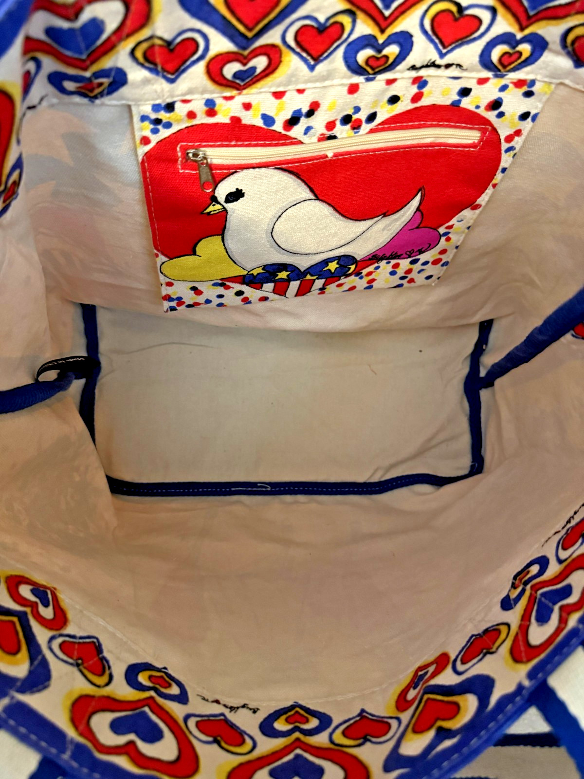 Brighton Star Spangled Hearts USA Patriotic Canvas Tote Beach Bag Americana