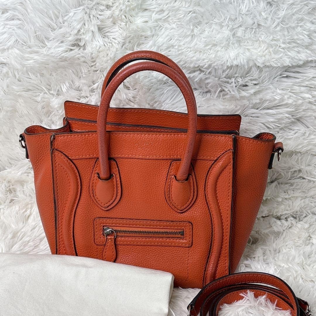 Celine Luggage Nano Shopper Handbag Tote 2WAY Leather Women red