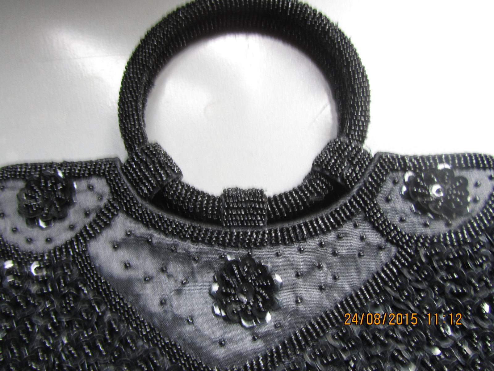 Black evening beaded bag-2 round handles/7 ins x 5 ins high/sari/contemporary/SM