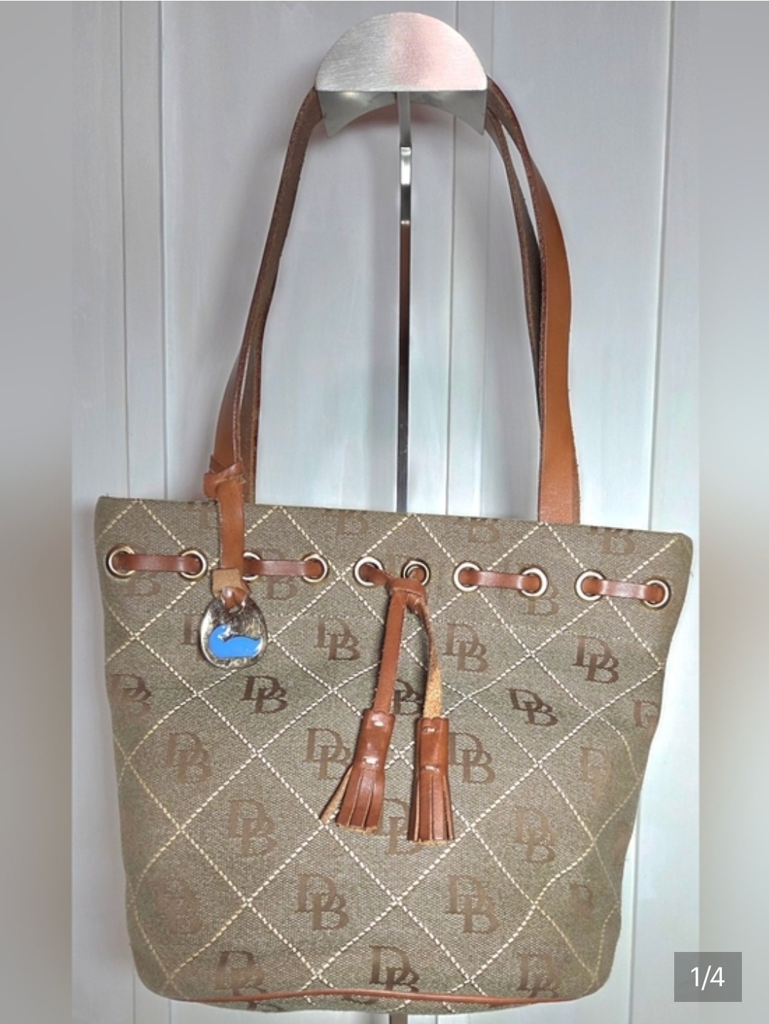 Dooney & Bourke Bags Bucket Monogram Quilt Tassel Canvas Shoulder Bag, Brown