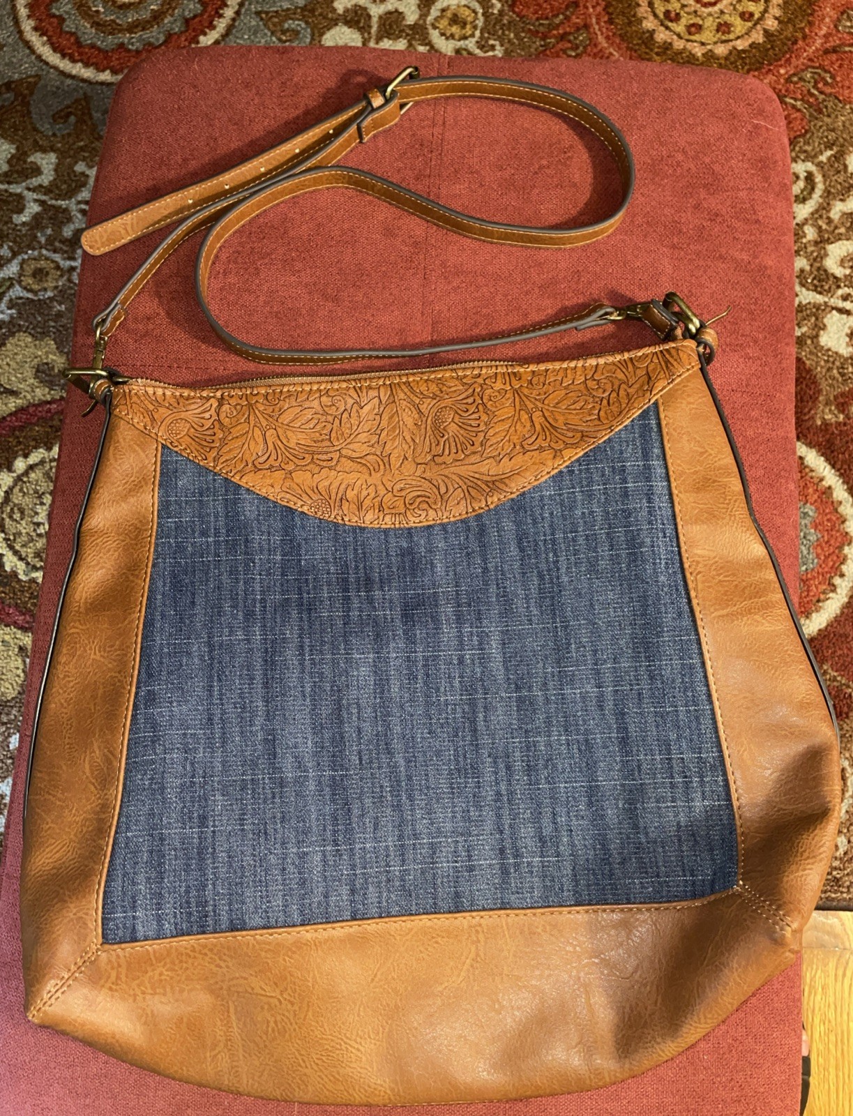 The Pioneer Woman Denim And Faux Leather Bag Tote Purse Good Condition