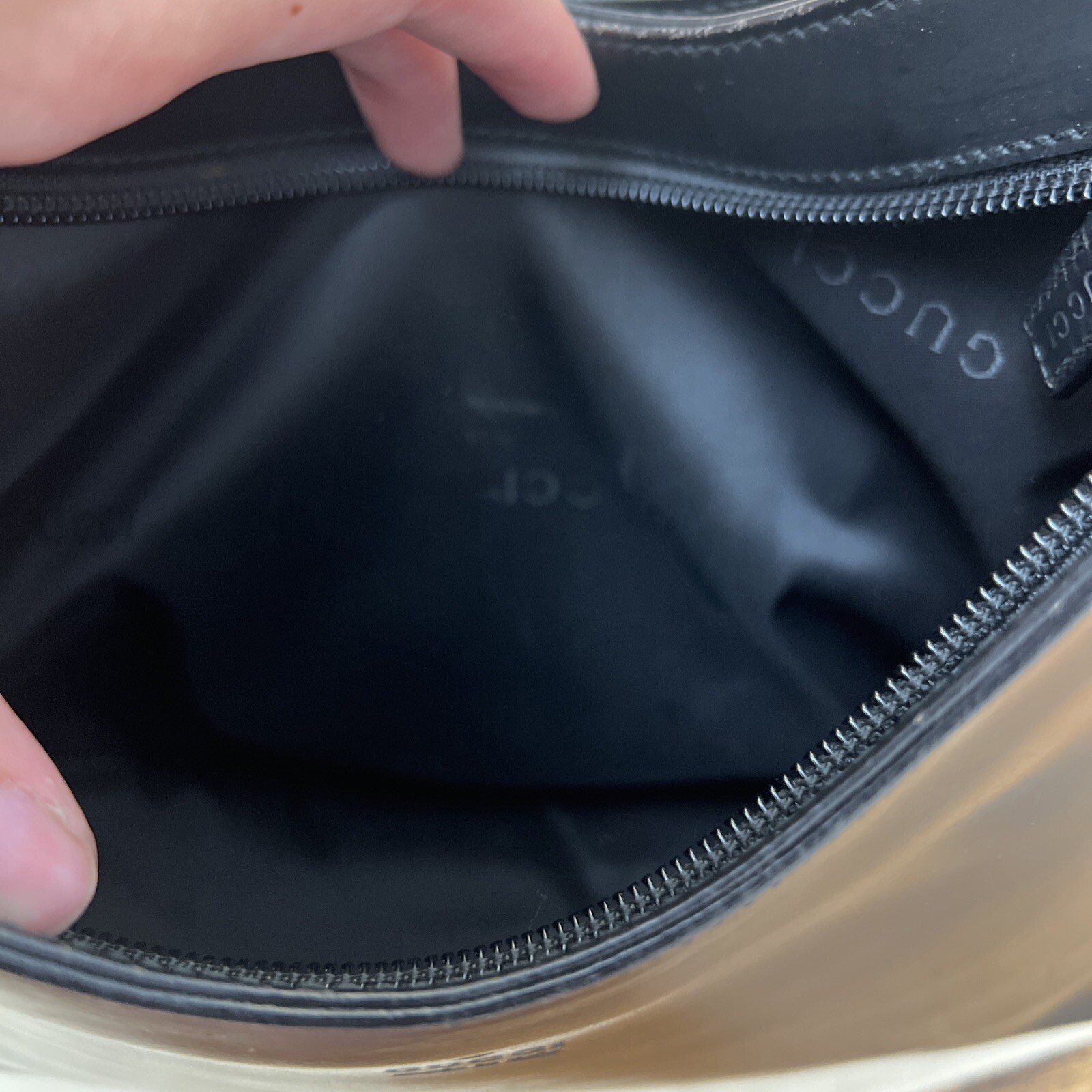 Gucci Handbag Shoulder Bag Leather Black Simple Design Italy See Photo