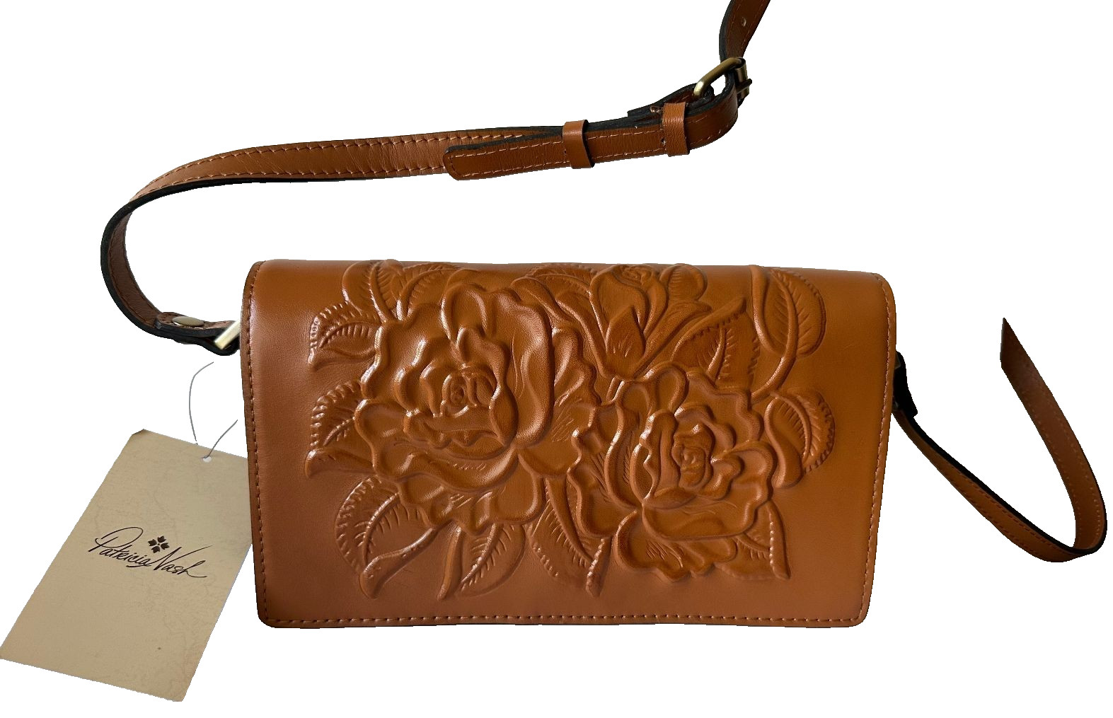 NWT $199 Patricia Nash Burn Rose Toolling Kent Cognac Crossbody