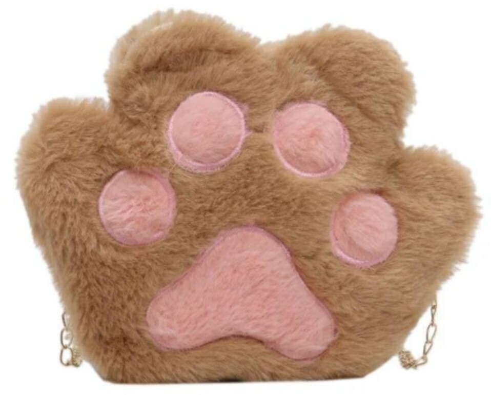Faux Fur Cat Paw Purse Fluffy kawaii bag cross body chain zipper pocket kitten