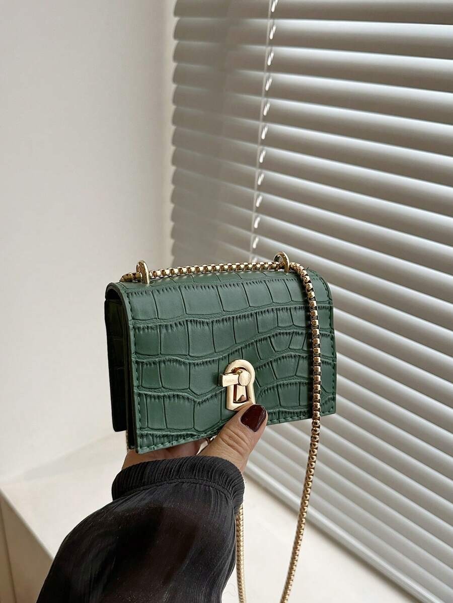 Mini Square Bag Turn Lock Chain Strap Fashionable Shoulder Crossbody Purse