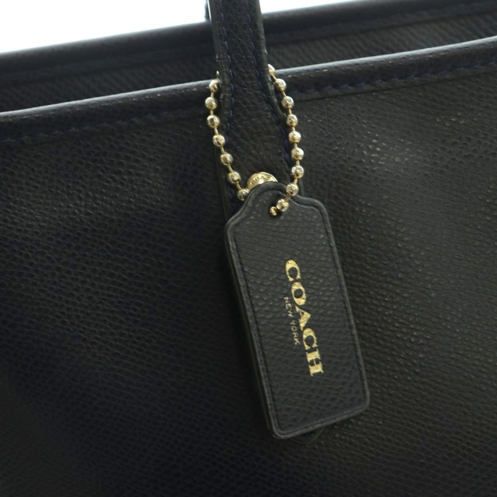 Coach Tote Bag Dark Blue Leather Ladies Handbag B Condition 26cm/10in