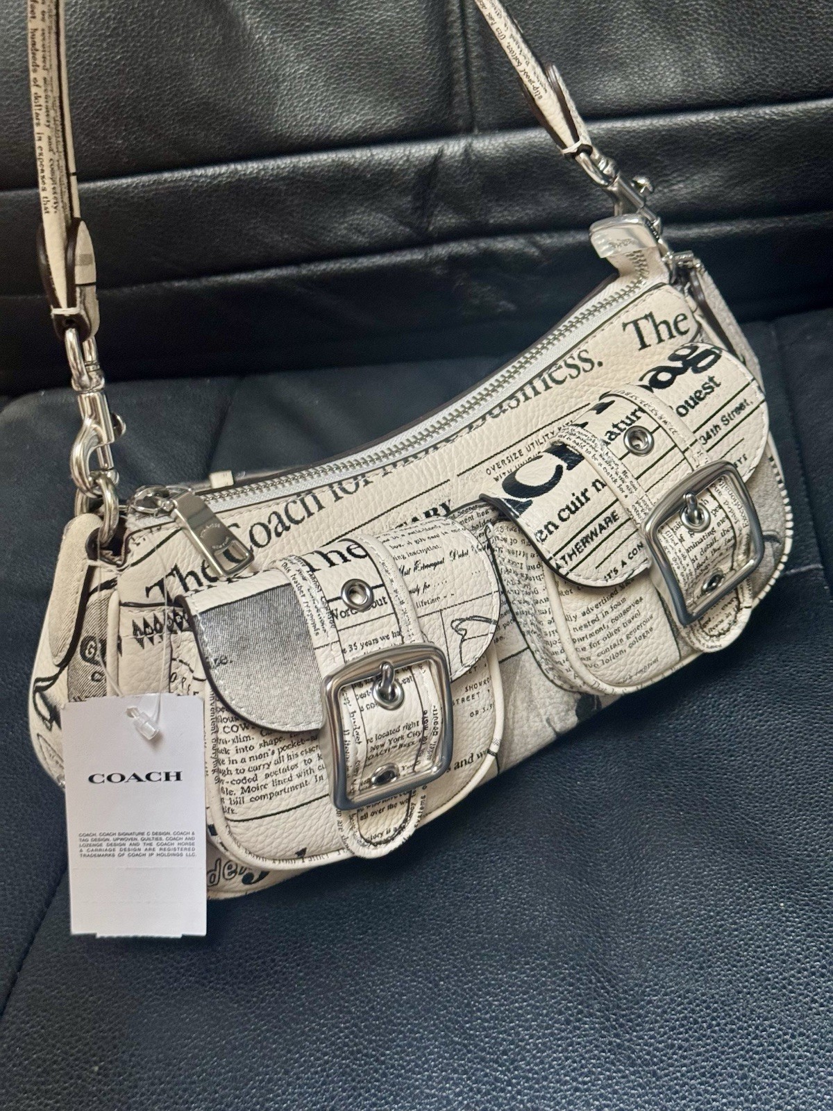 NWT Coach Ashton Shoulder Bag With Newspaper Print CDC12
