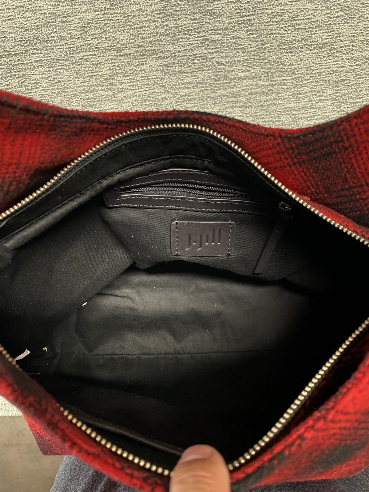 J Jill Shoulder Bag Black Red Buffalo Plaid WOOL Blend Hobo Leather Strap Purse