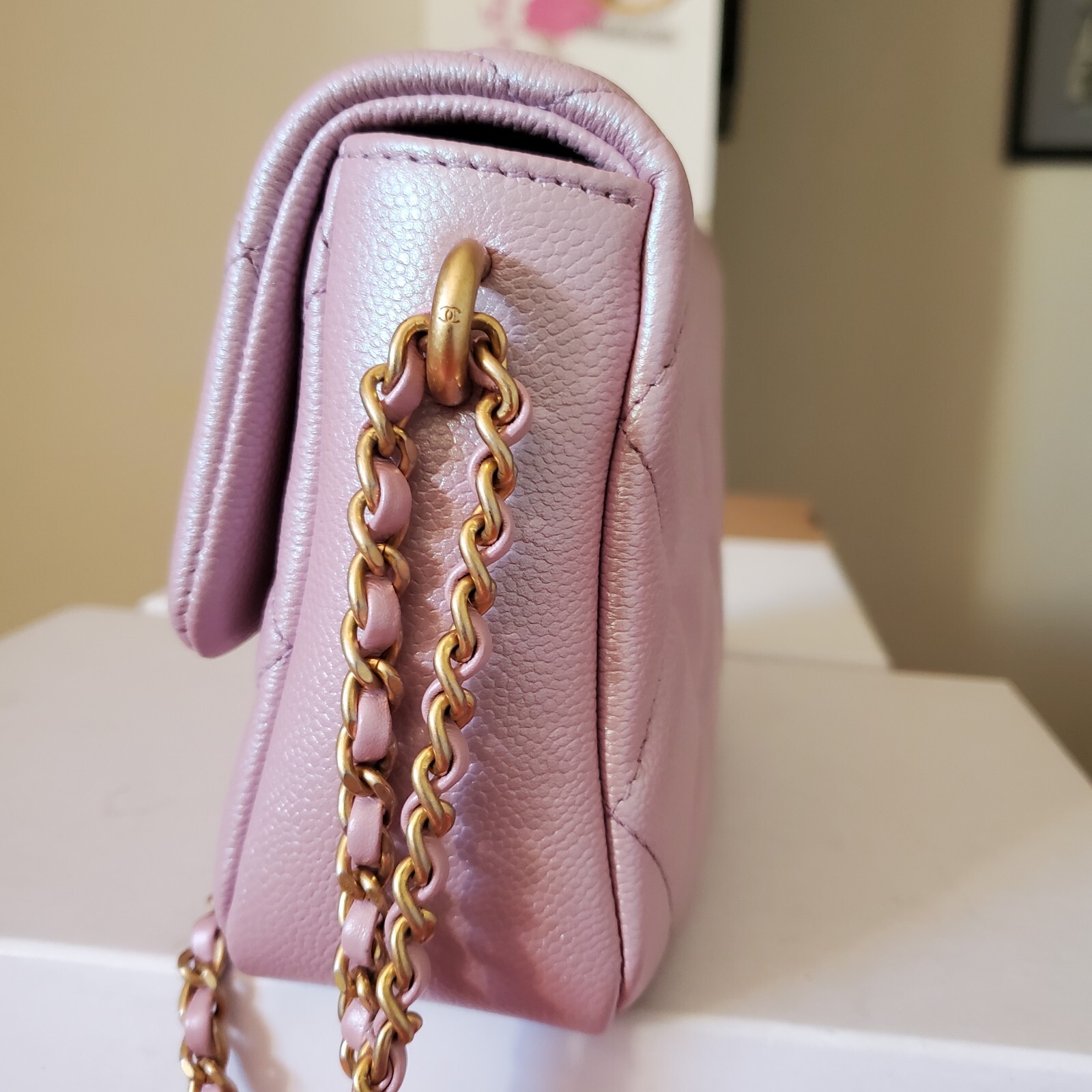 Chanel 21K My Perfect Mini classic Flap Bag Iridescent Pink Caviar W Tag