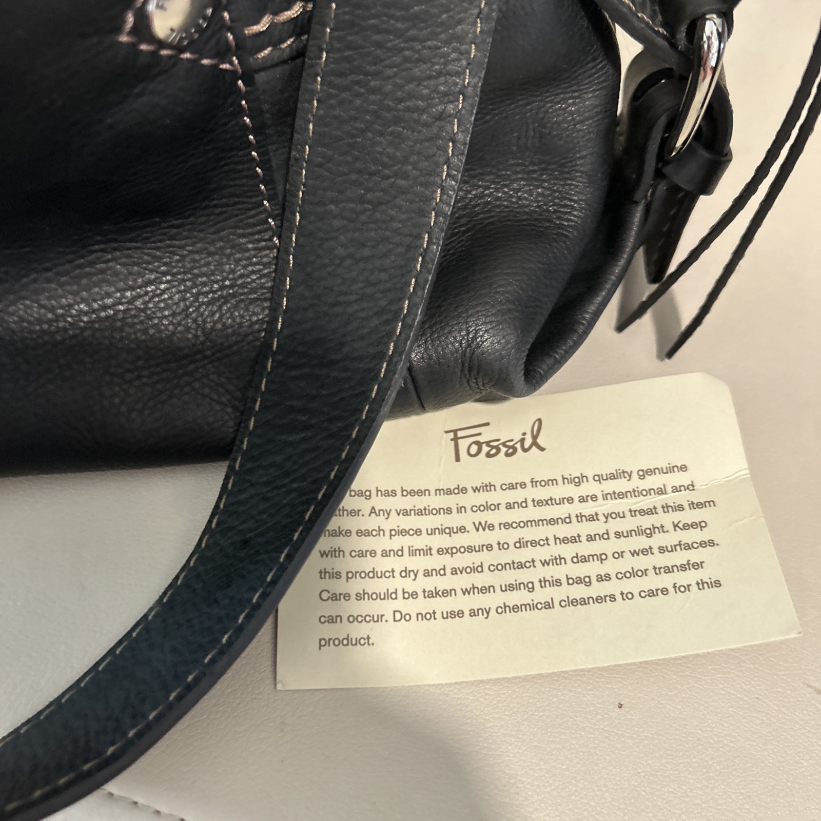Fossil Leather Shoulder Bag Black Contrast Stitching Key Charm Y2K Boho