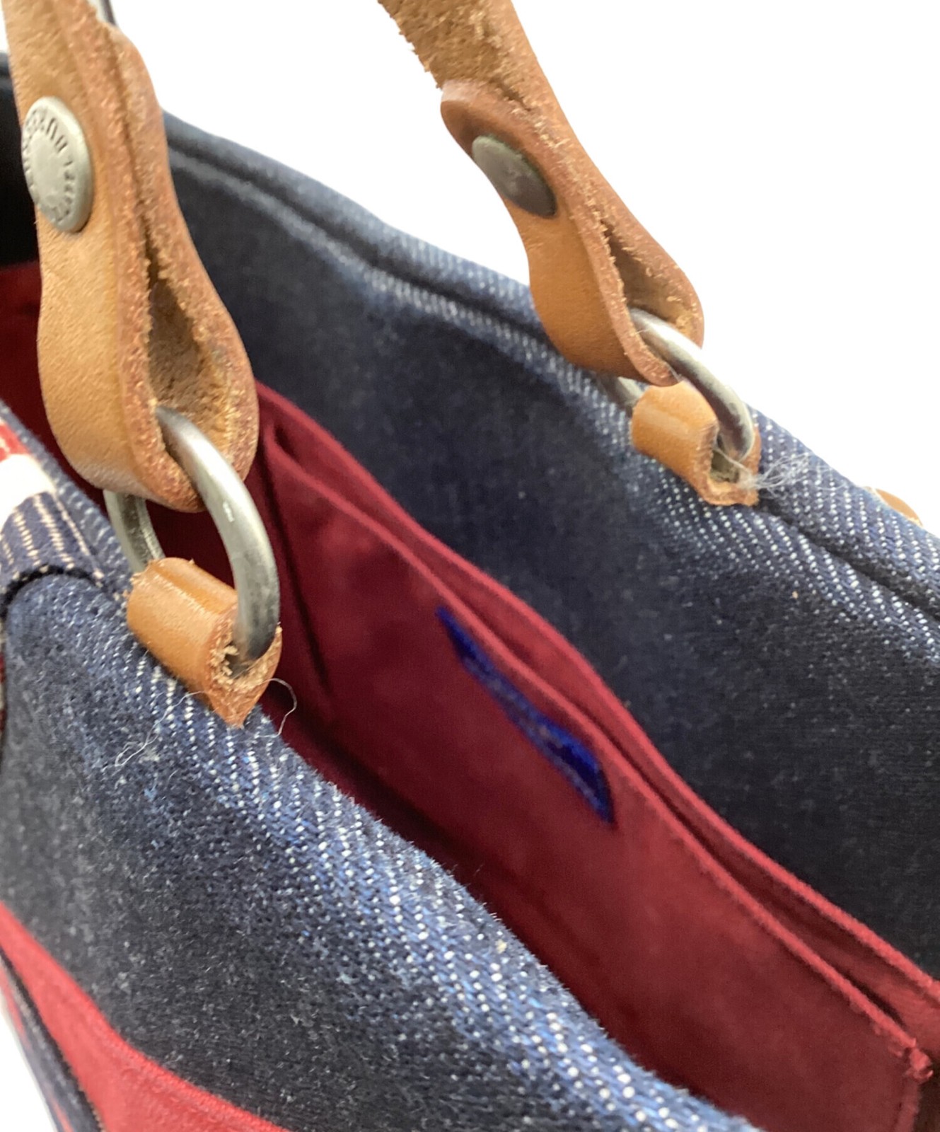 Burberry Blue Label Denim Union Jack 2Way Tote Bag Leather Strap AZAE46-970