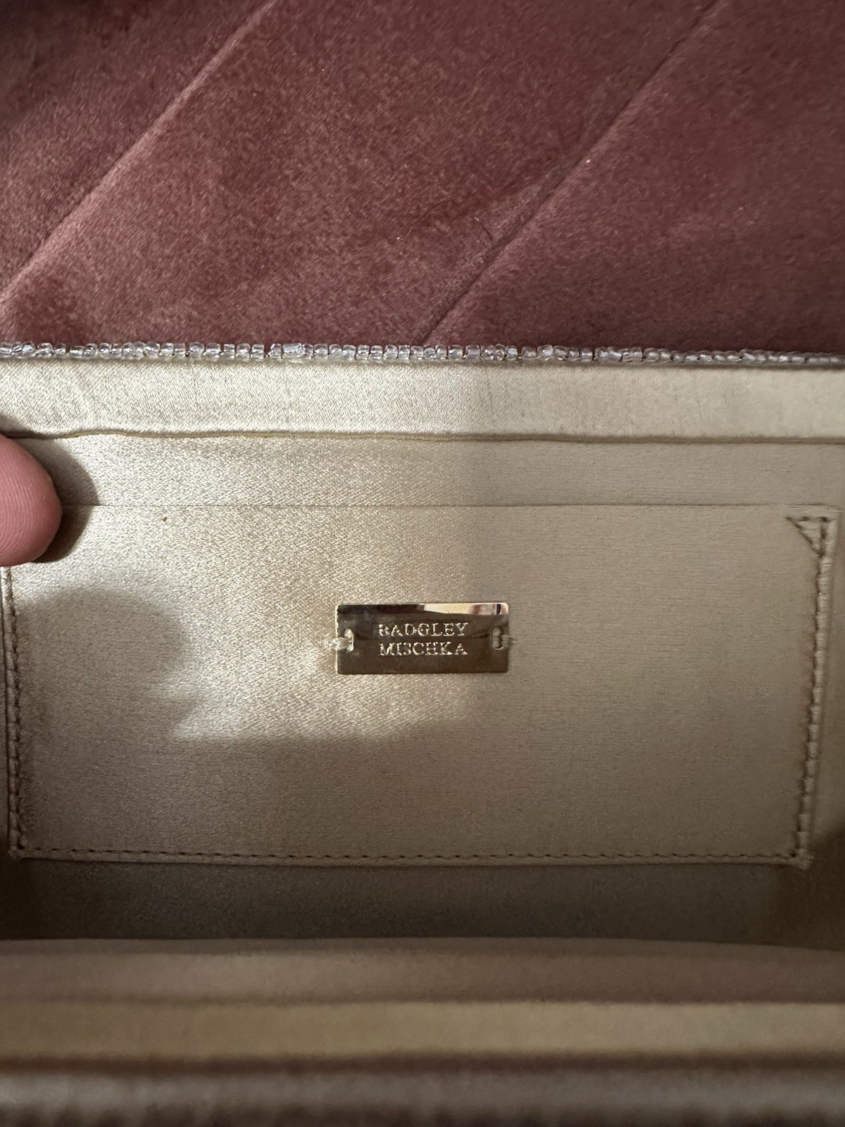 Badgley Mischka Gold Beaded Clutch Evening Bag Detachable Chain Strap Clasp