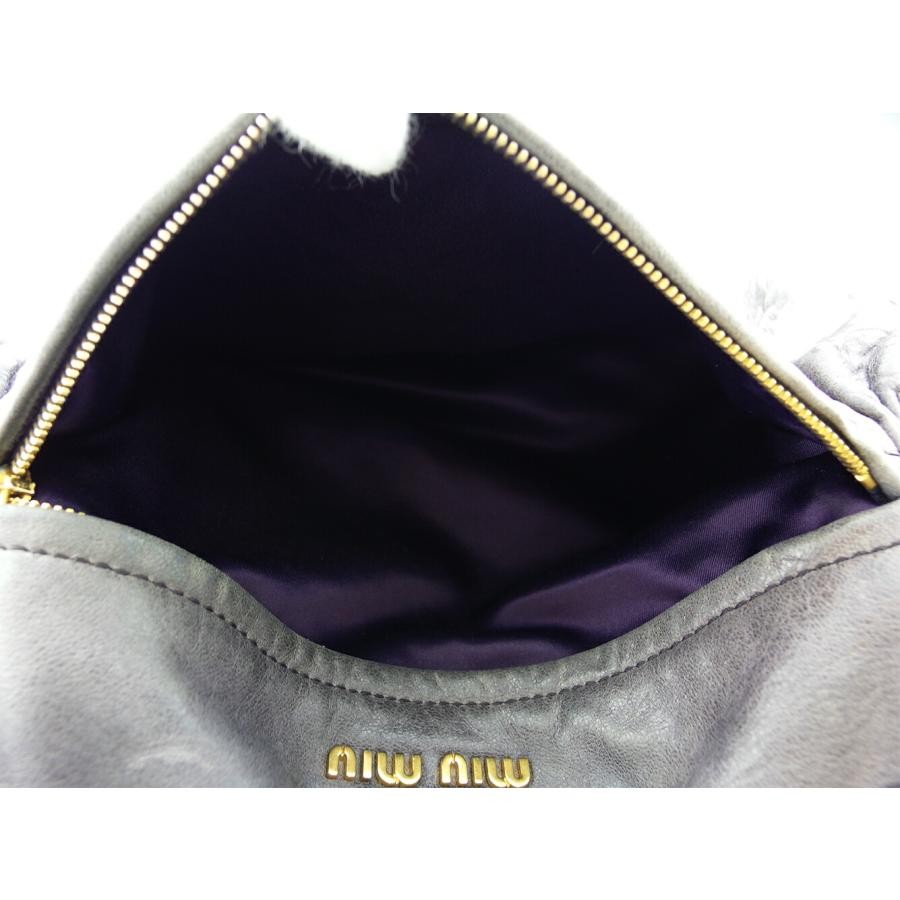 Miu Miu Gray Purple Gold Leather Shoulder Bag Padlock Charm Auth