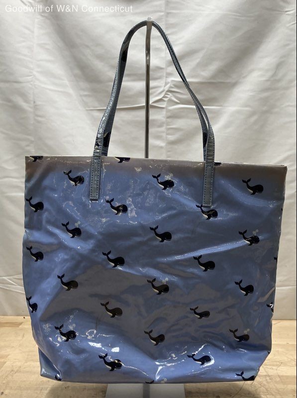 Kate Spade Blue Whale Print Coated Canvas Tote Bag Large Shoulder Bag COA