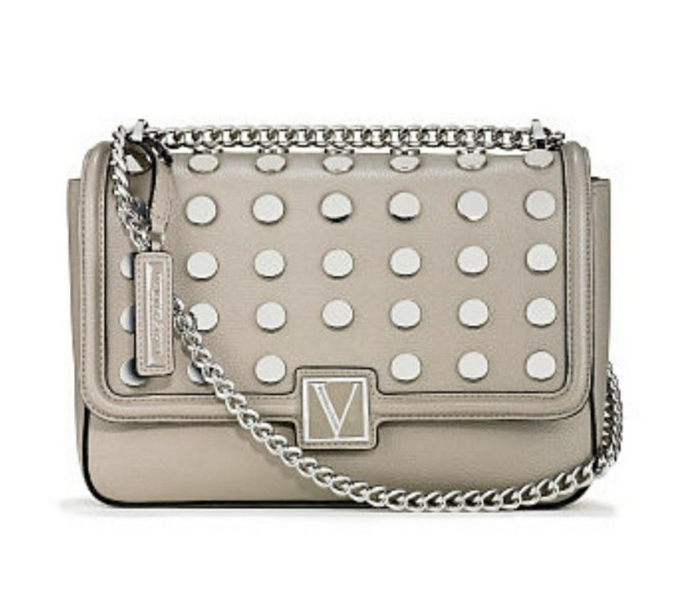 Victoria’s Secret The Victoria Medium Shoulder Bag Grey Mixed Stud Silver NWOT