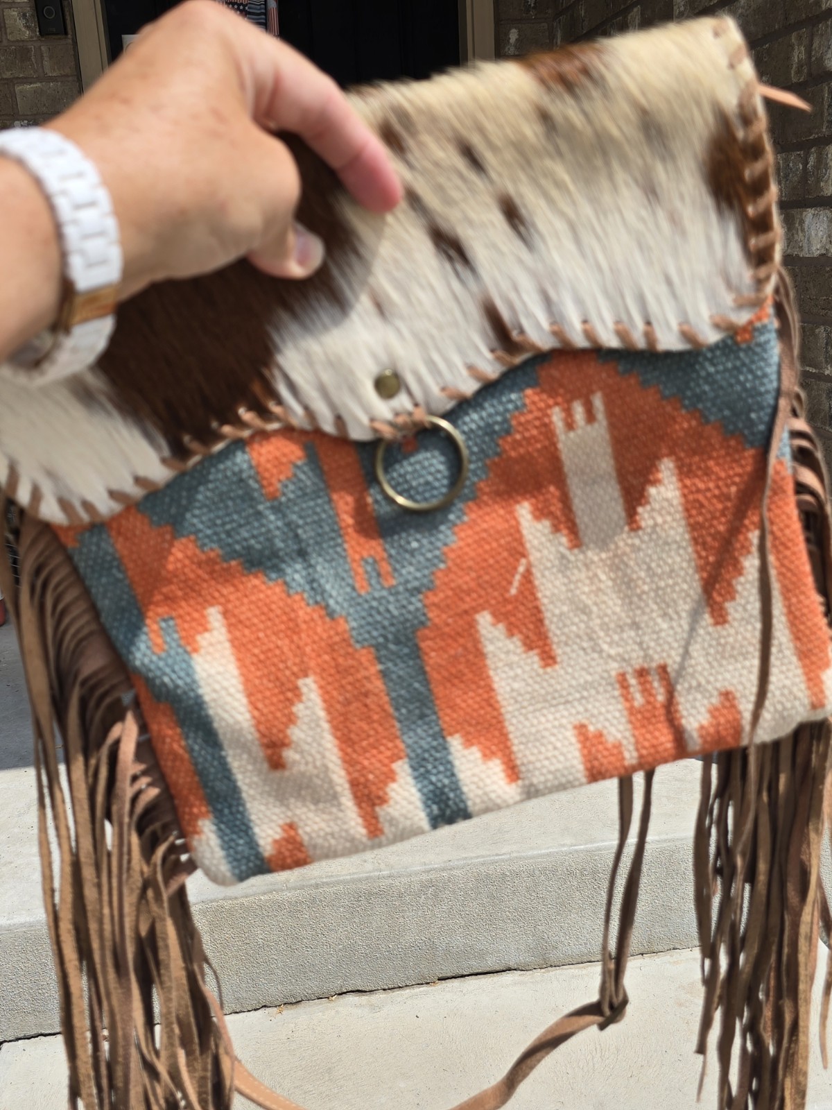 Cowgirl Purse with Fringe Calf Hair Tapestry Western Style Shoulder Bag Boho
