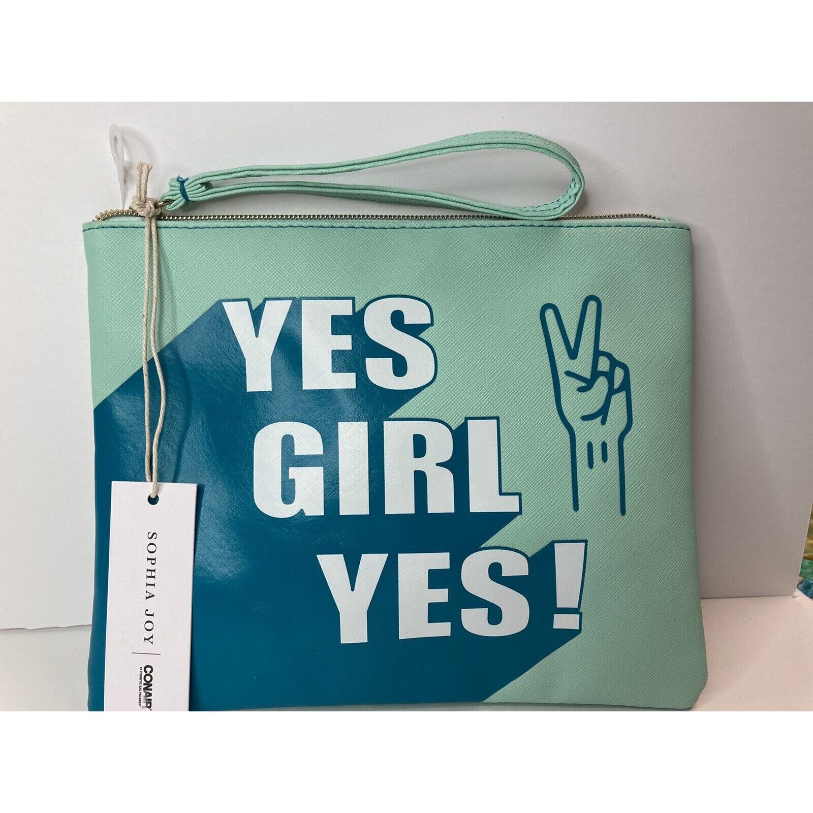 Sophia Joy Teal Wristlet Makeup Bag Conair 7×9 In Yes Girl Yes Zip Closure
