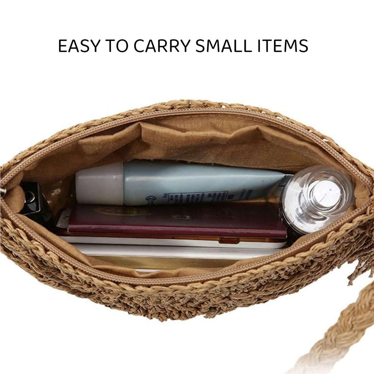 Women Woven Crossbody Straw Bag Round Rattan Shoulder Summer Beach Semicircle US