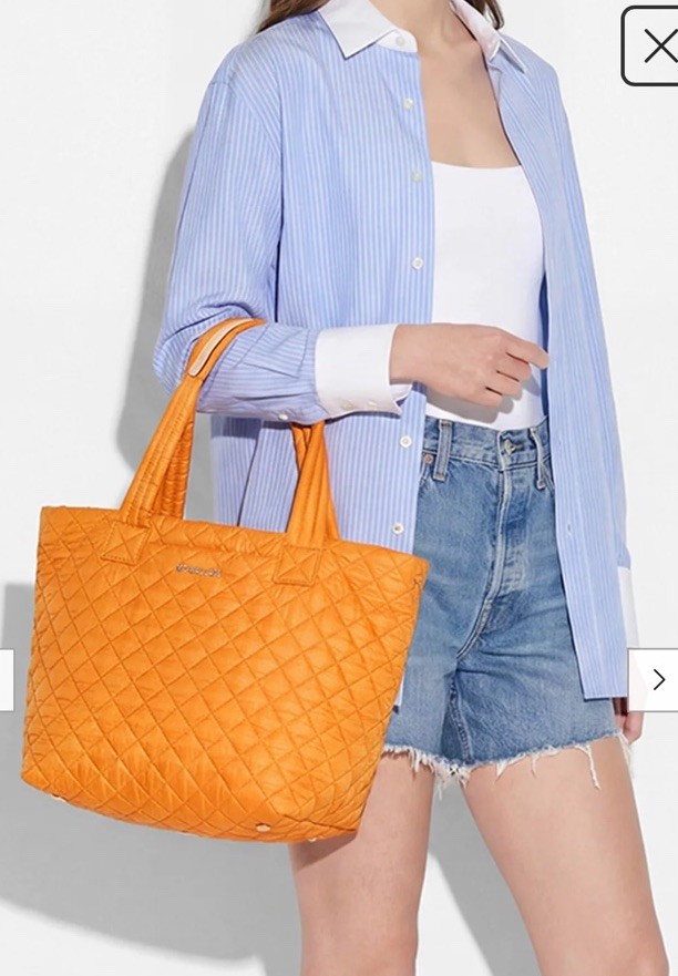 MZ WALLACE QUILTED NYLON ORANGE METRO TOTE BAG