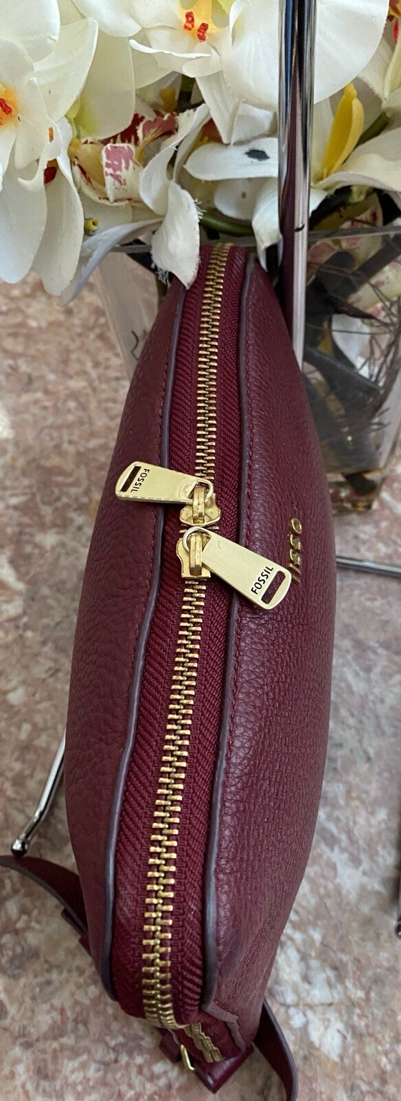 Fossil Preston Expandable Burgundy Leather Cross-body Bag EUC, $148