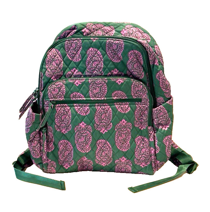 Vera Bradley Premium Cotton Bancroft Backpack Iconic Paisley Green Jacket NWOT