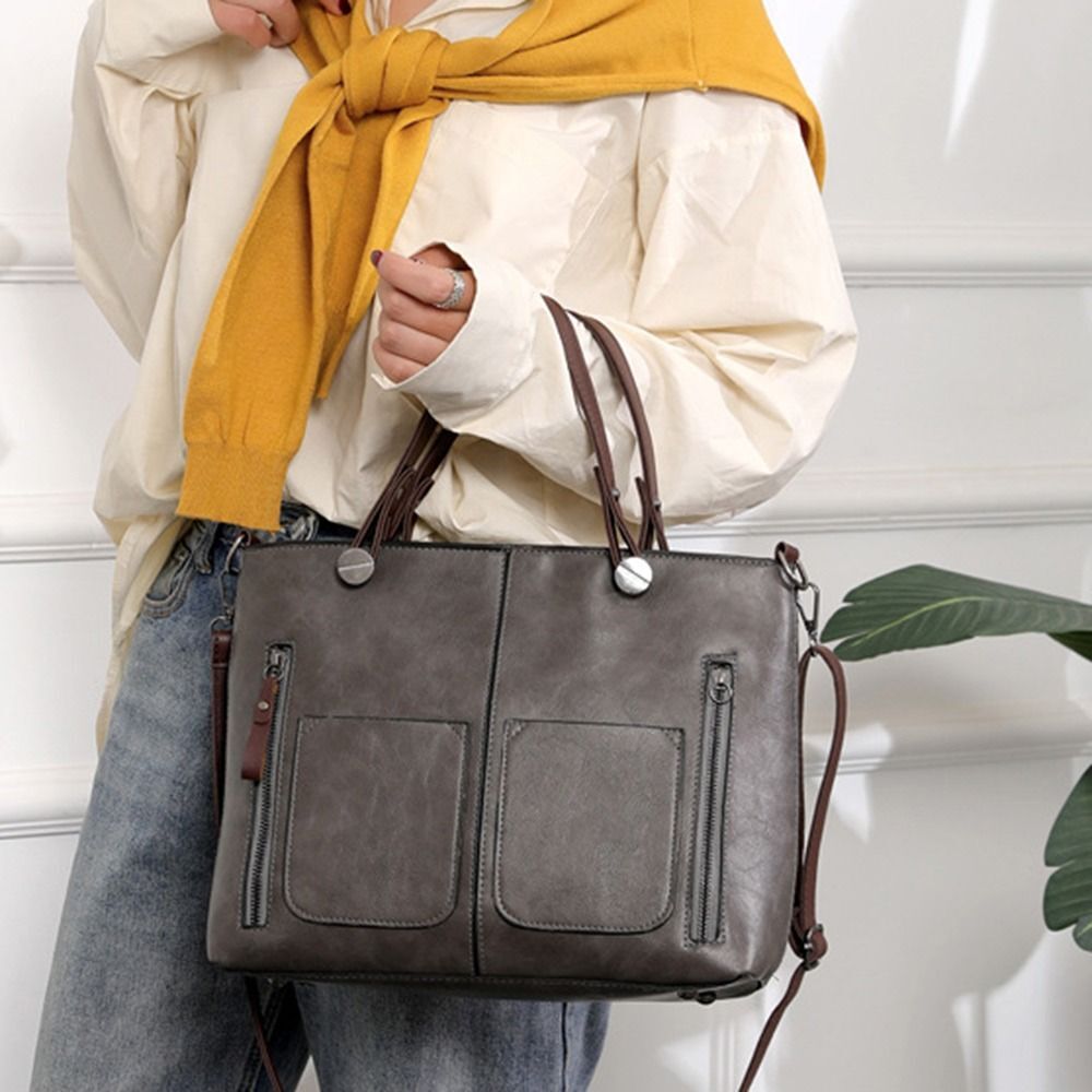 PU Leather Tote Bag Large Capacity Handbag Vintage Shoulder Bag Women