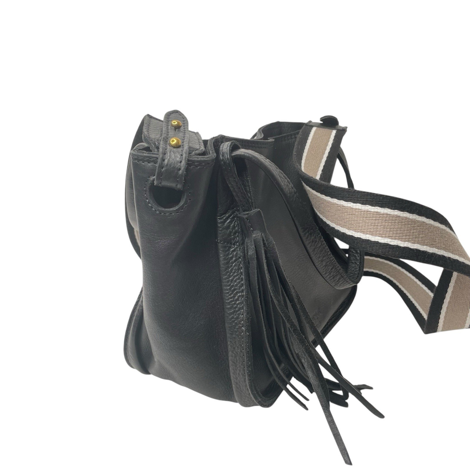 Margot Black Pebbled Leather Crossbody Purse Pockets Tassel 8 x 9Inches