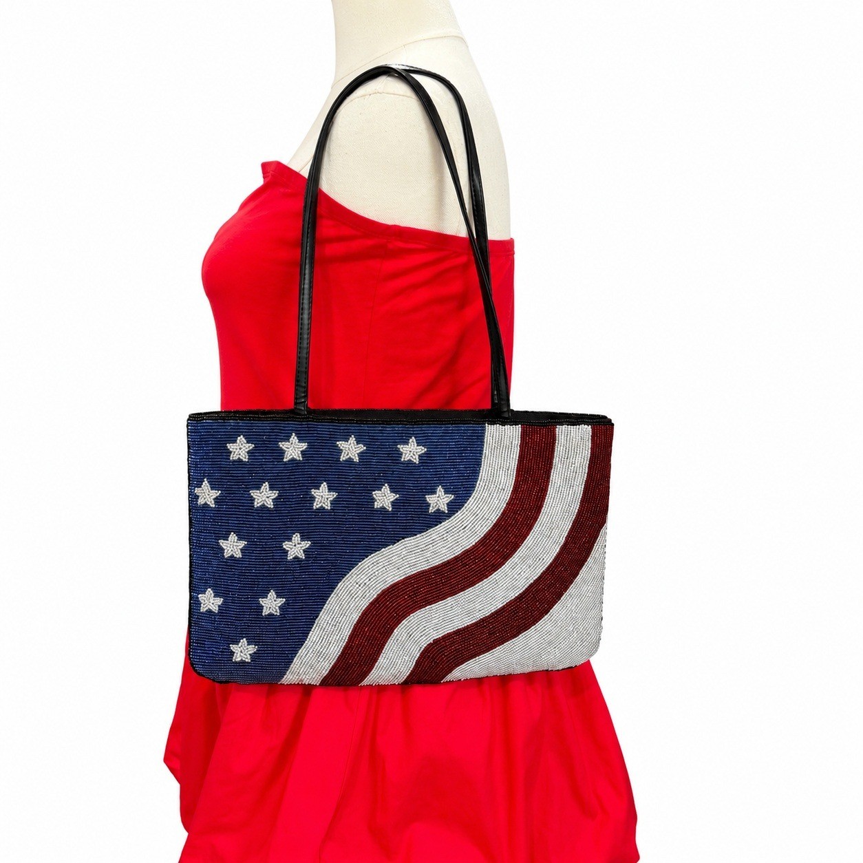Vintage Beaded American Flag Shoulder Bag Y2K Coastal Cowgirl Patriotic USA