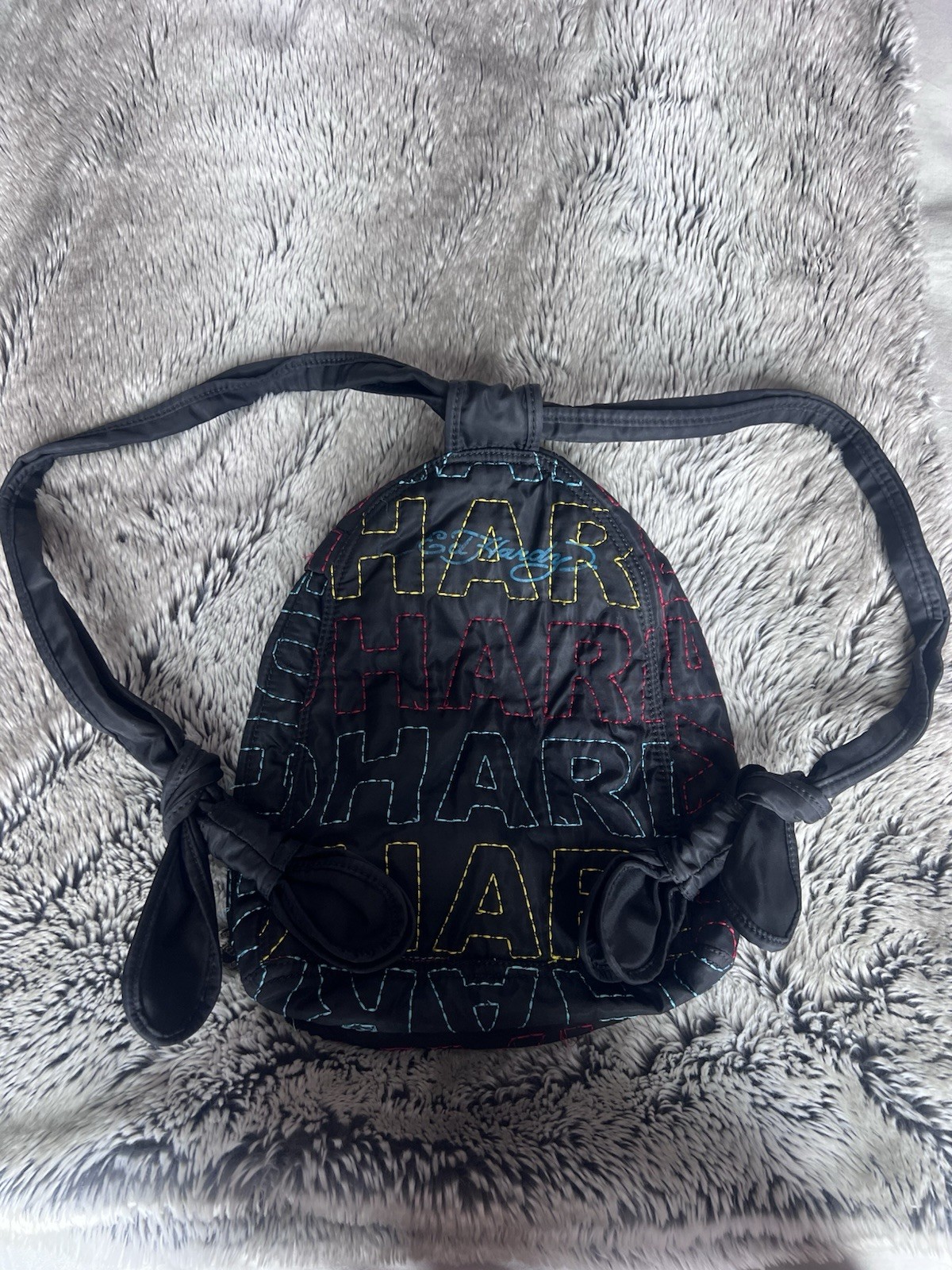 Ed Hardy Black/Multicolor Logo Backpack Zip Closure Padded Adjustable Straps