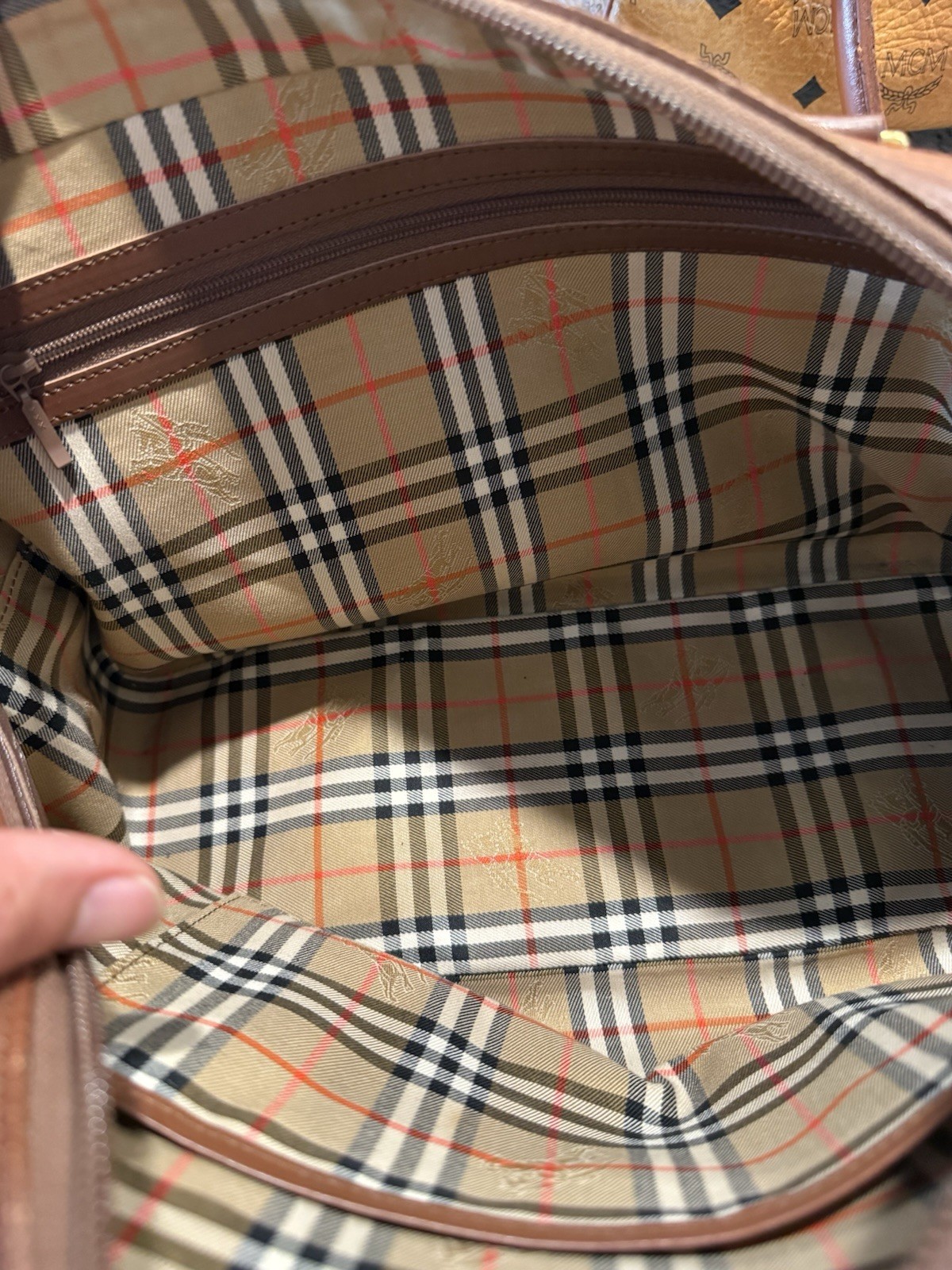 Authentic Vintage Burberrys Brown Leather Boston/CheckCheck Authenticated