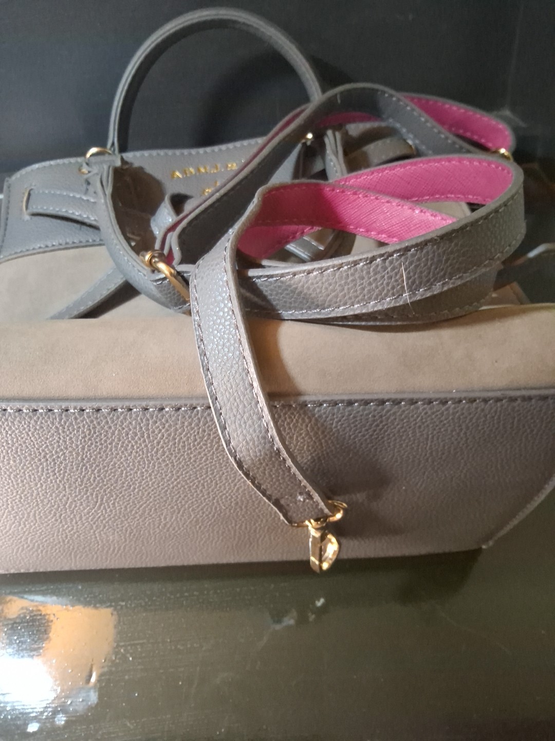 A.D.M.J Shoulder Bag Purse Gray Handle And Crossbody Strap