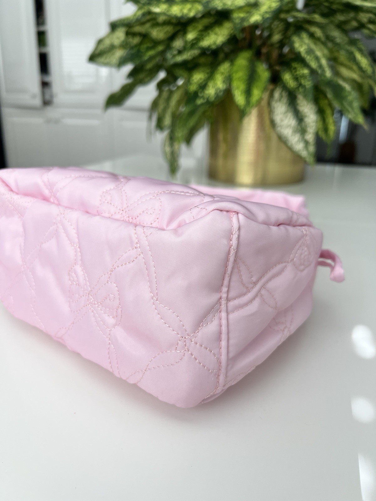 LoveShackFancy x yoobi Pink Quilted Bow Shoulder Bag Gold Hardware Zip Strap