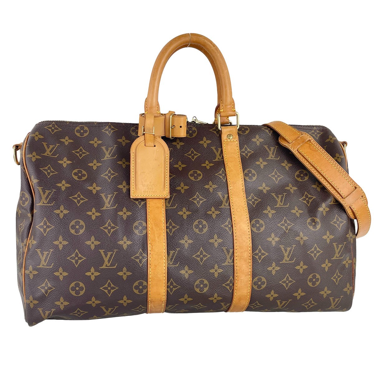 Louis Vuitton Monogram Keepall Bandouliere 45 Leather Brown Boston Bag 4737