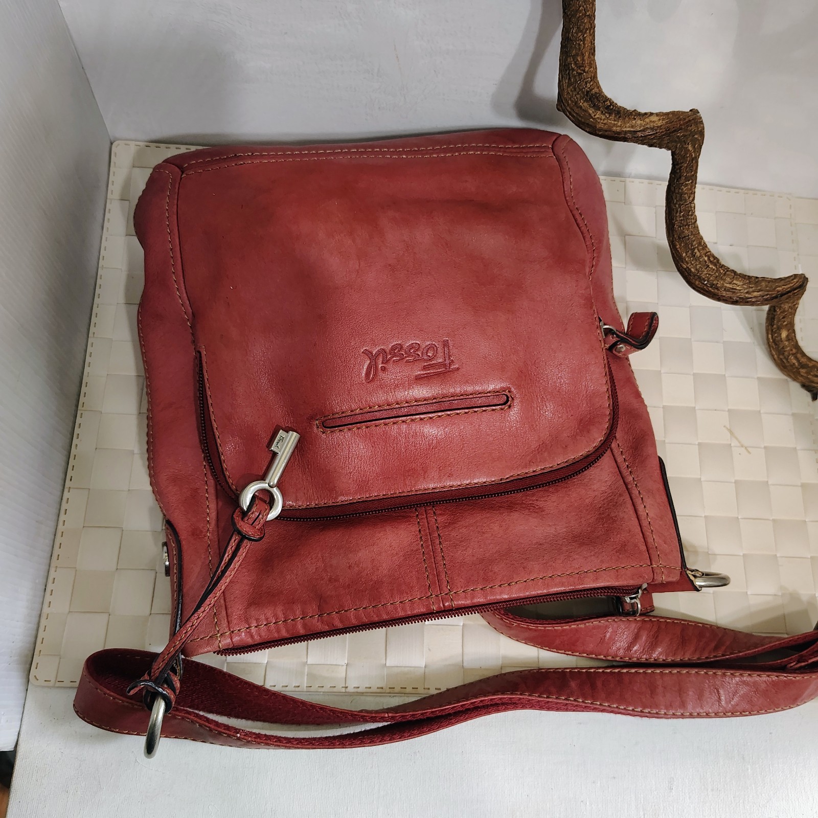 Fossil Hanover Messenger Bag ZB2869 Burnt Sienna Leather Vintage Crossbody