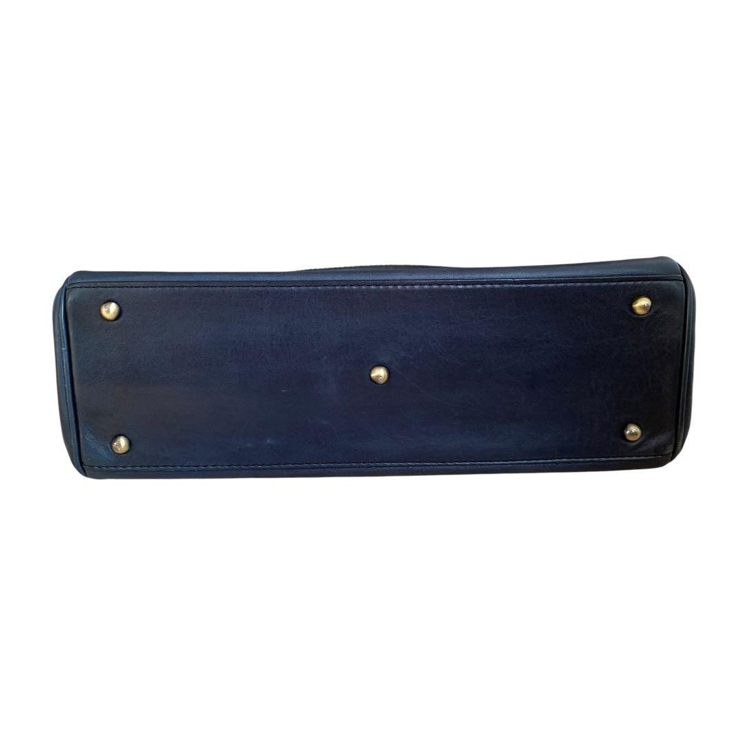 Tsuchiya Kaban Navy Leather Turn Lock Tote Bag Women Lightweight Auth