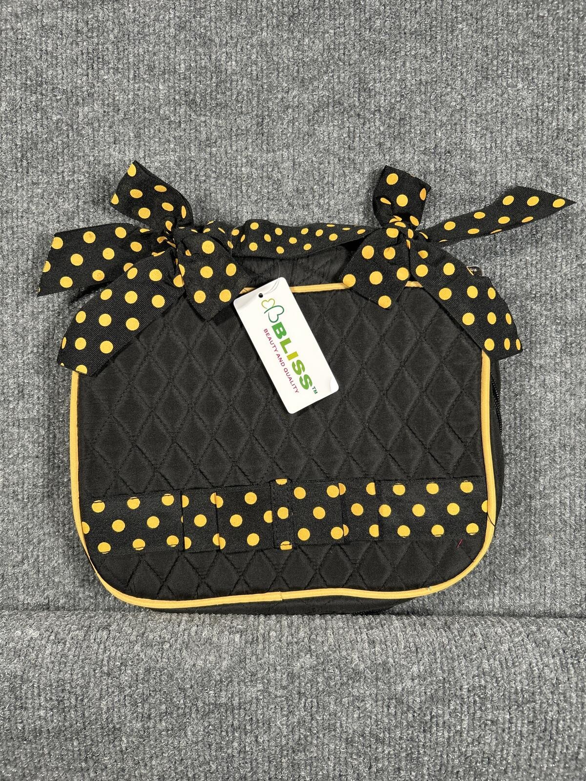 NWT Bliss Black Quilted Polka Dot Travel Cosmetic Bag