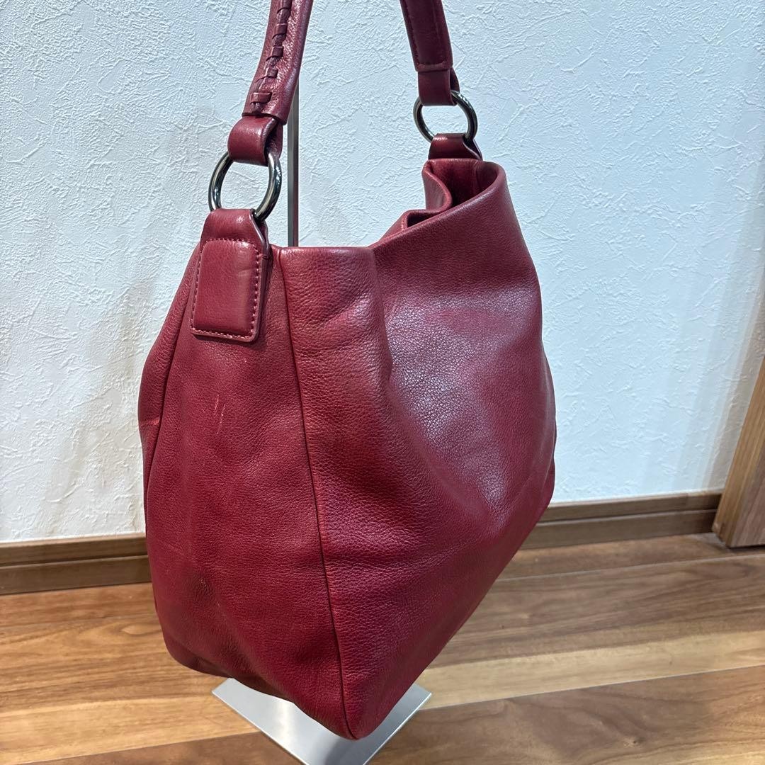 Tsuchiya Kaban Clarte Swing One Shoulder Bag Red Leather Auth
