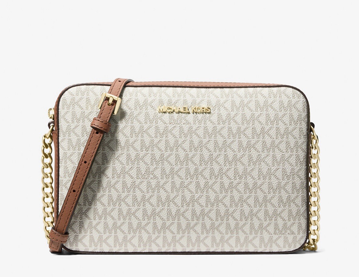 Michael Kors Jet Set Large Printed Logo Crossbody Bag Color Vanilla NEW WITH TAG