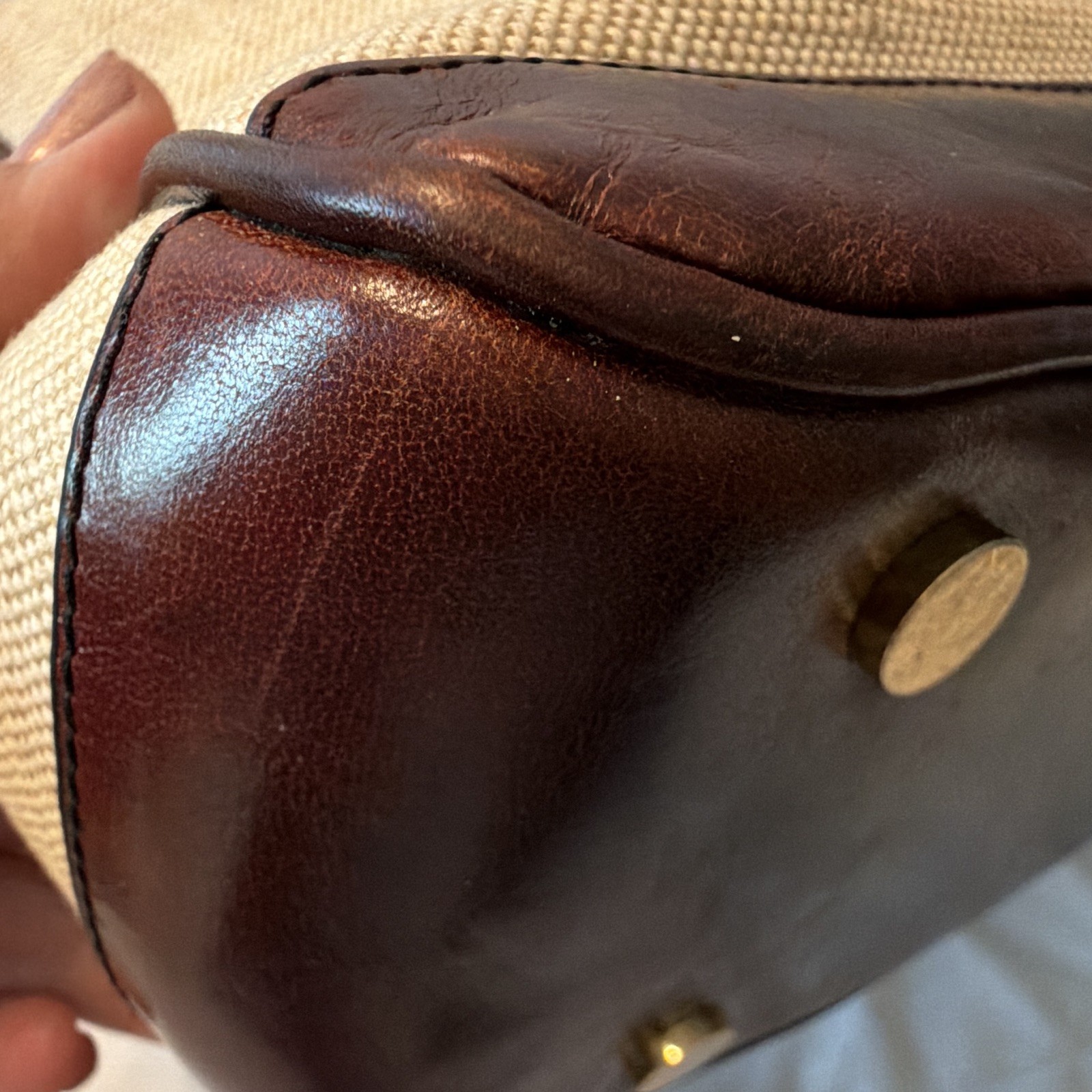 Oroton Sydney Beige Brown Tote Zip Top Pouch Gold Hardware Double Handles