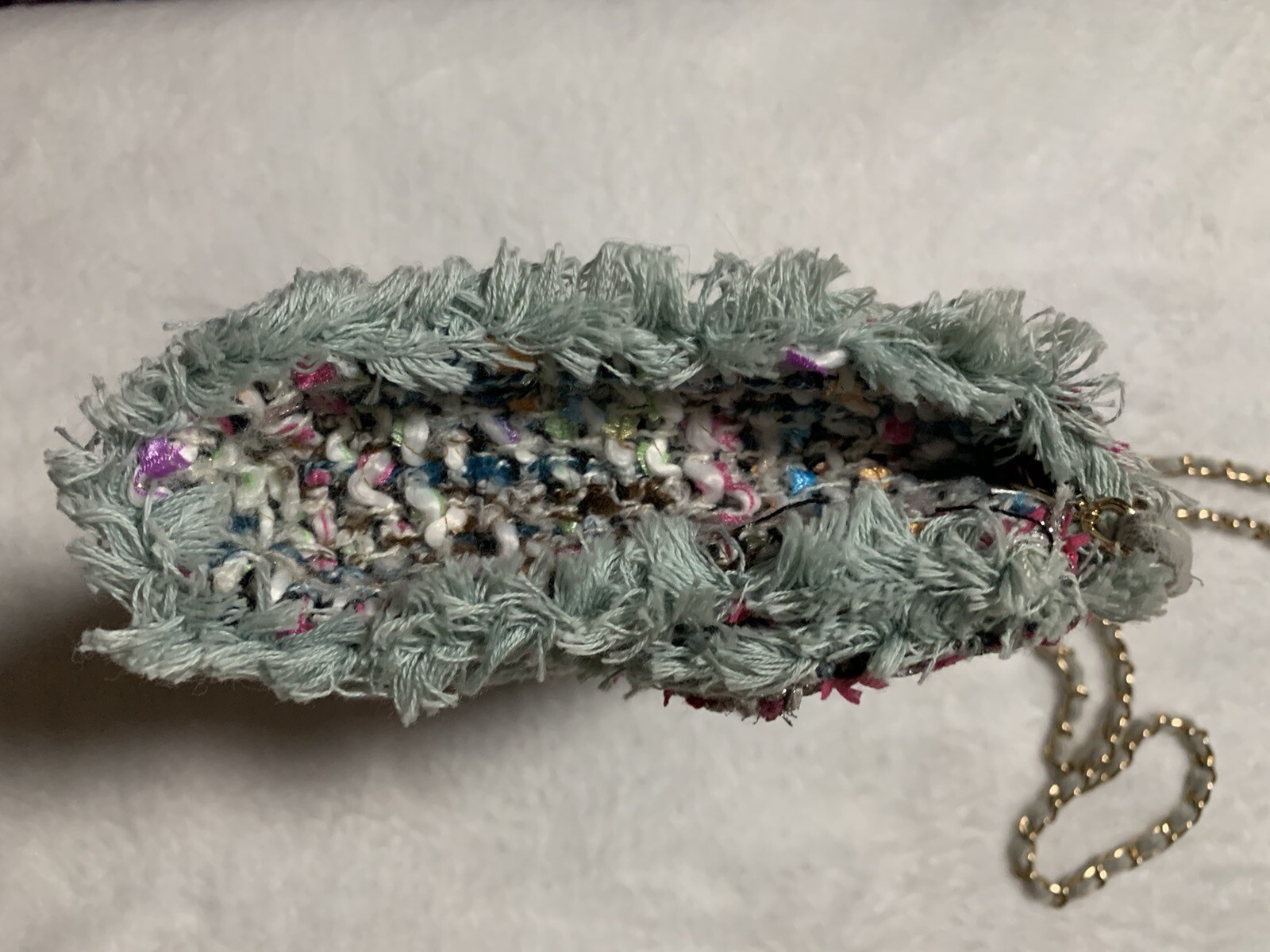 Cristina Sabatini Pastel Tweed Wool Handbag with Velour Gold Chain