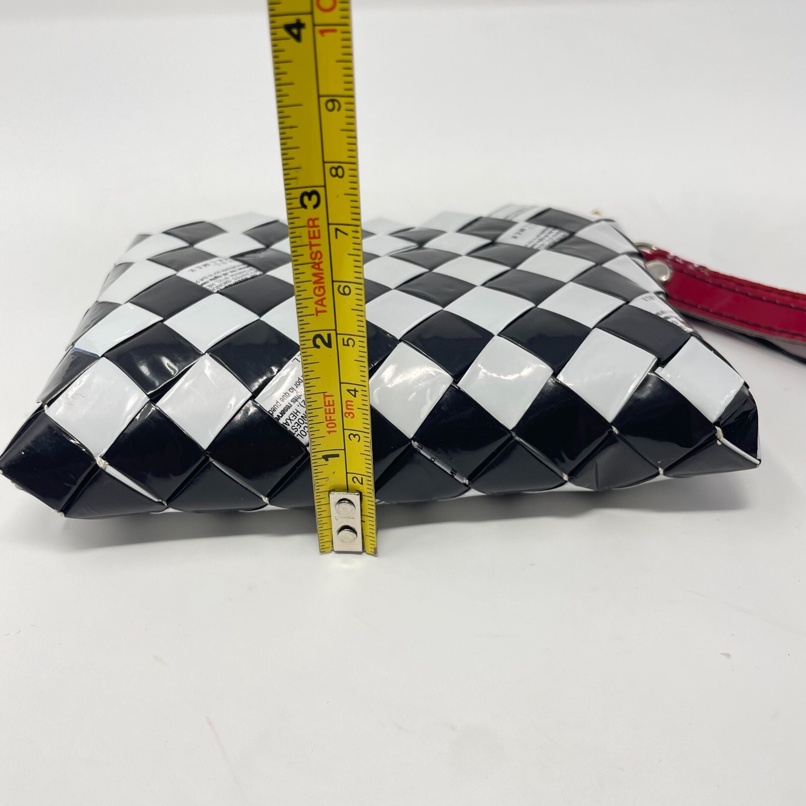 Nahui Ollin Candy Wrapper Wristlet Bag 5.5″ Check Recycled Hand Crafted NEW